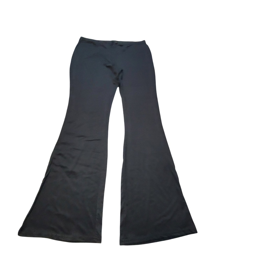 Womens High Rise Flare Leg Pants Black Medium Stretch Elastic Waist Lightweight